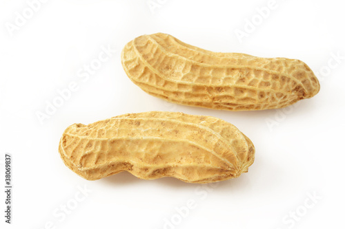 two peanuts on white background