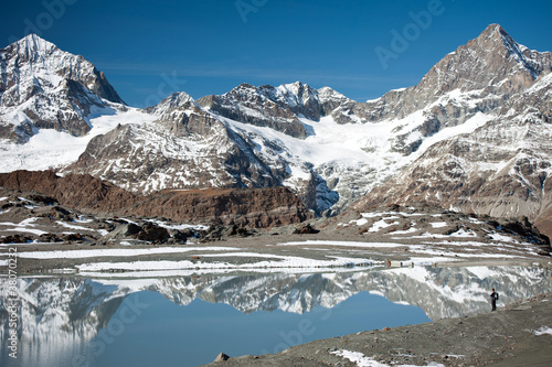 tourist admiring view on Penine Alps, Switzerland