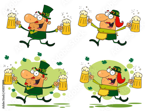 Running Funny Leprechauns.Vector Collection