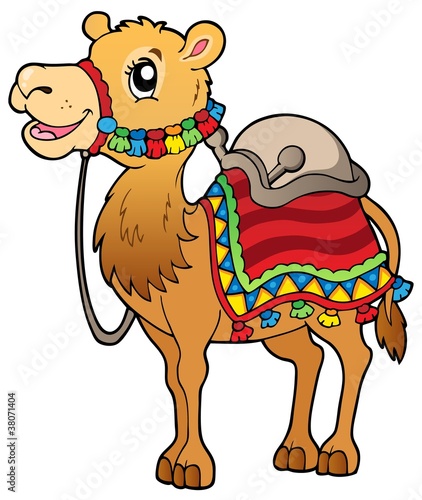 Cartoon camel with saddlery