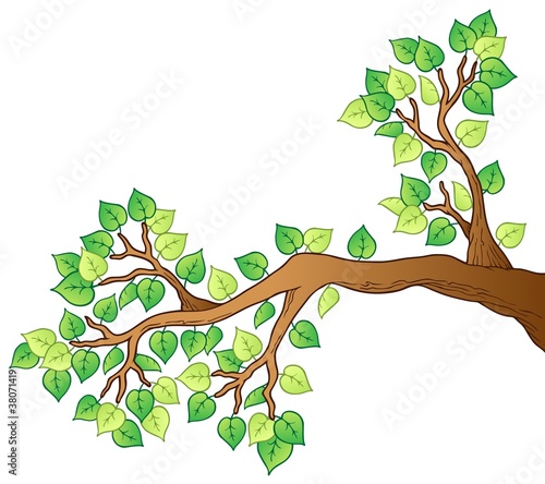 Cartoon tree branch with leaves 1