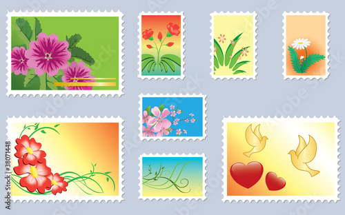 set of floral postage stamps - vector