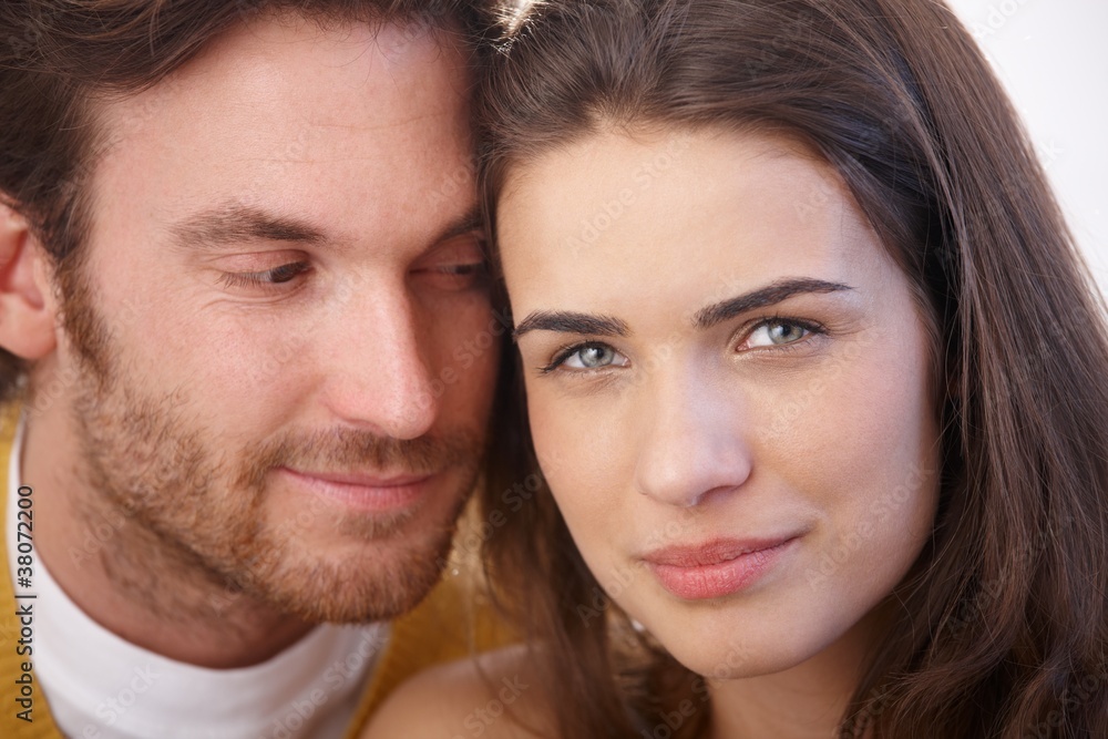 Closeup portrait of loving couple smiling Closeup portrait of loving couple smiling