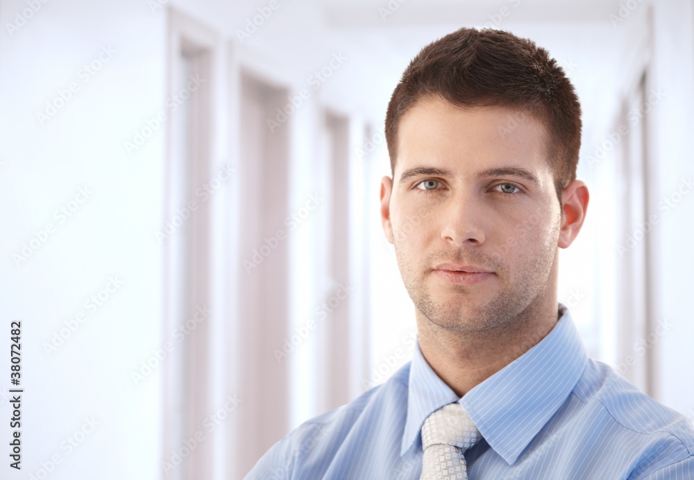Goodlooking businessman standing in hallway Goodlooking businessman standing in hallway