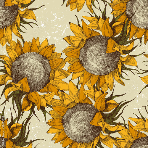 seamless ornament with sunflowers