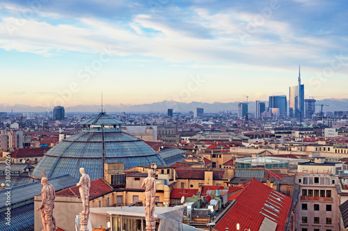 Milan skyline from   (“Duomo di Milano”). Italy.