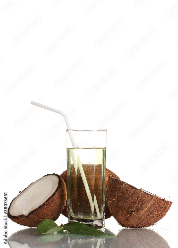 Coconut juice and coconut isolated on white Coconut juice and coconut isolated on white