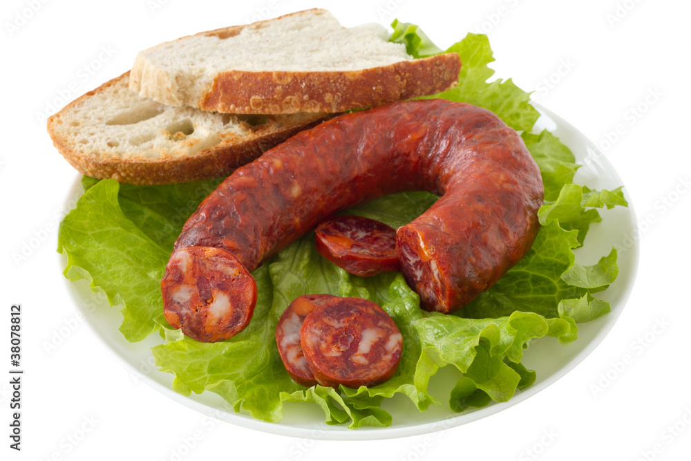 sausage with bread on the plate