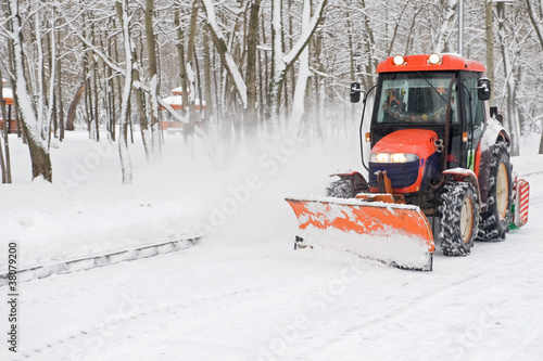 winter snow removal a small tractor
