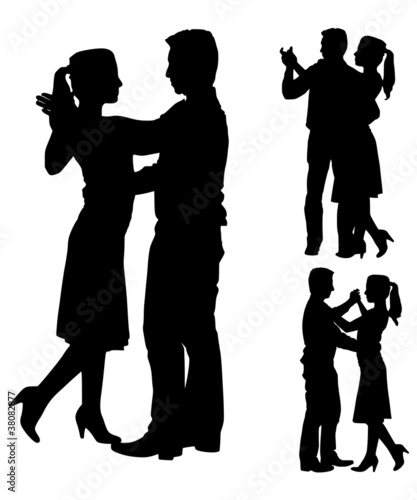 Silhouettes of couples dancing