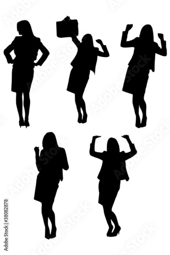 black silhouettes of ecstatic businesswoman