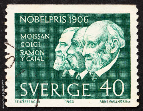Postage stamp Sweden 1966 Moissan, Golgi and Ramon y Cayal