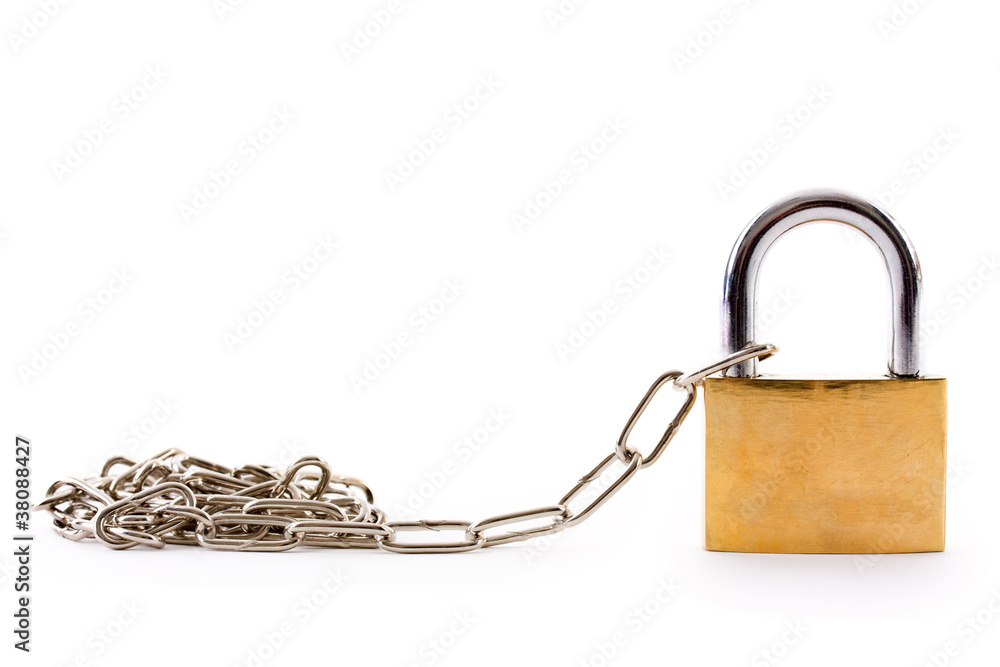 Padlock with chain link on white background Padlock with chain link on white background