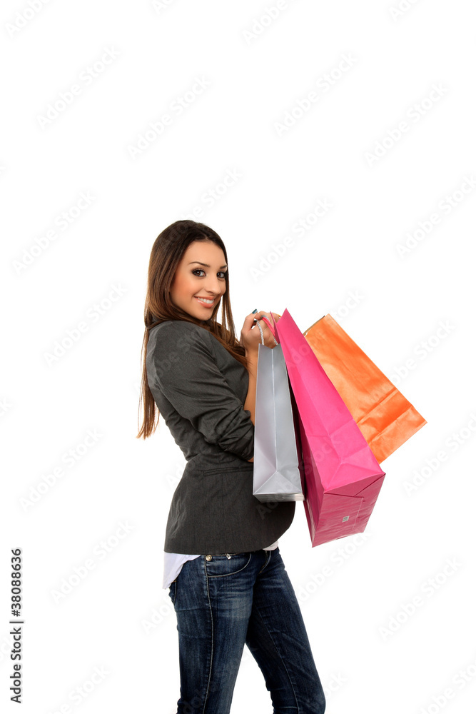 happy girl holding shopping bags happy girl holding shopping bags