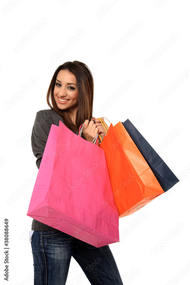 happy girl holding shopping bags