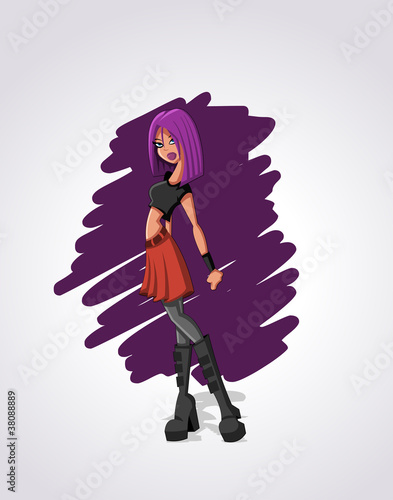 Beautiful sexy cartoon Rock Girl with purple hair