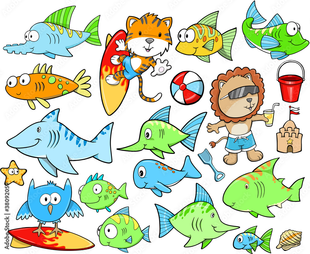 Obraz premium Ocean Summer Beach Vector Design Elements Set