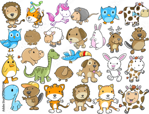Cute Animal Vector Illustration Design Elements Set