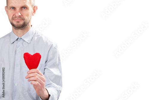 man with red heart