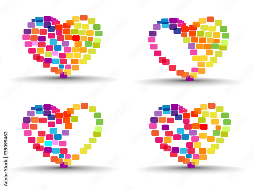 A set of abstract colorful heart shapes on isolated background. A set of abstract colorful heart shapes on isolated background.