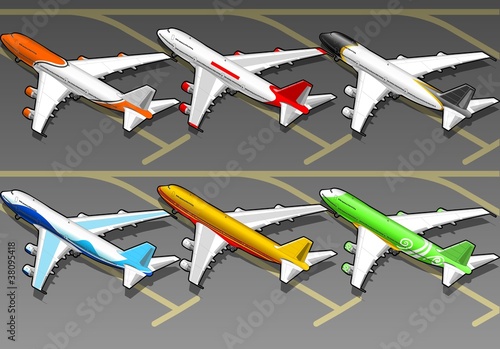 Isometric airplanes in six livery