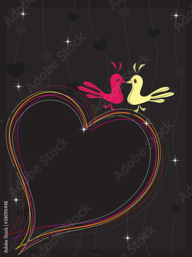 A colourful heart made with lines and the couple of two love bir