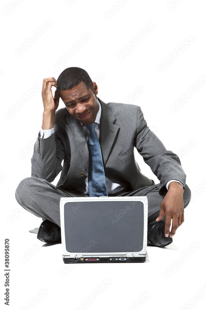 businessman with laptop over white background businessman with laptop over white background