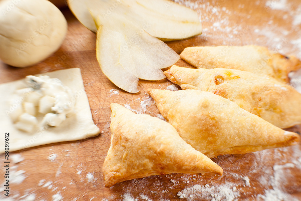 Pear and blue cheese wraps