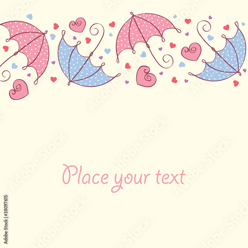 love card with hearts and umbrella. Retro style