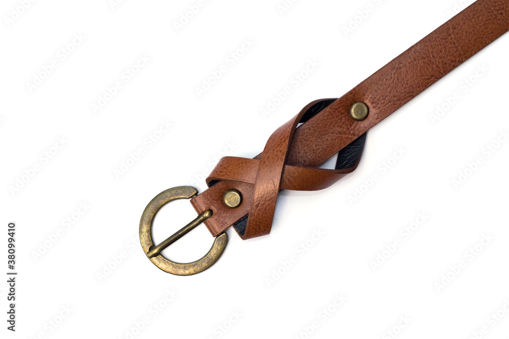 Brown leather belt. Isolated on white background Brown leather belt. Isolated on white background