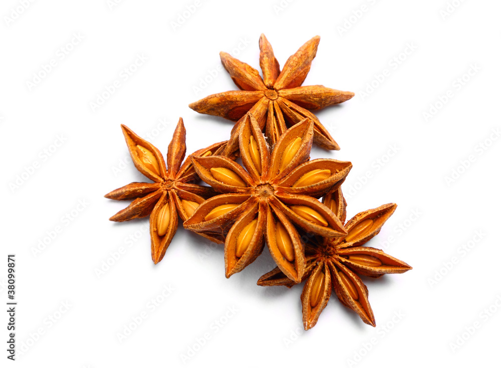 Pack of several anise stars isolated on white background Pack of several anise stars isolated on white background