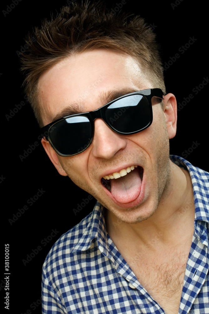 cheerful guy on dark glasses cheerful guy on dark glasses