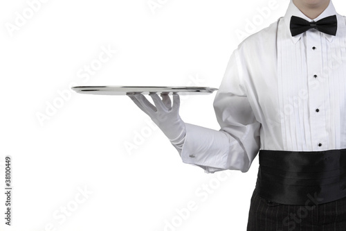formal server with silver tray photo