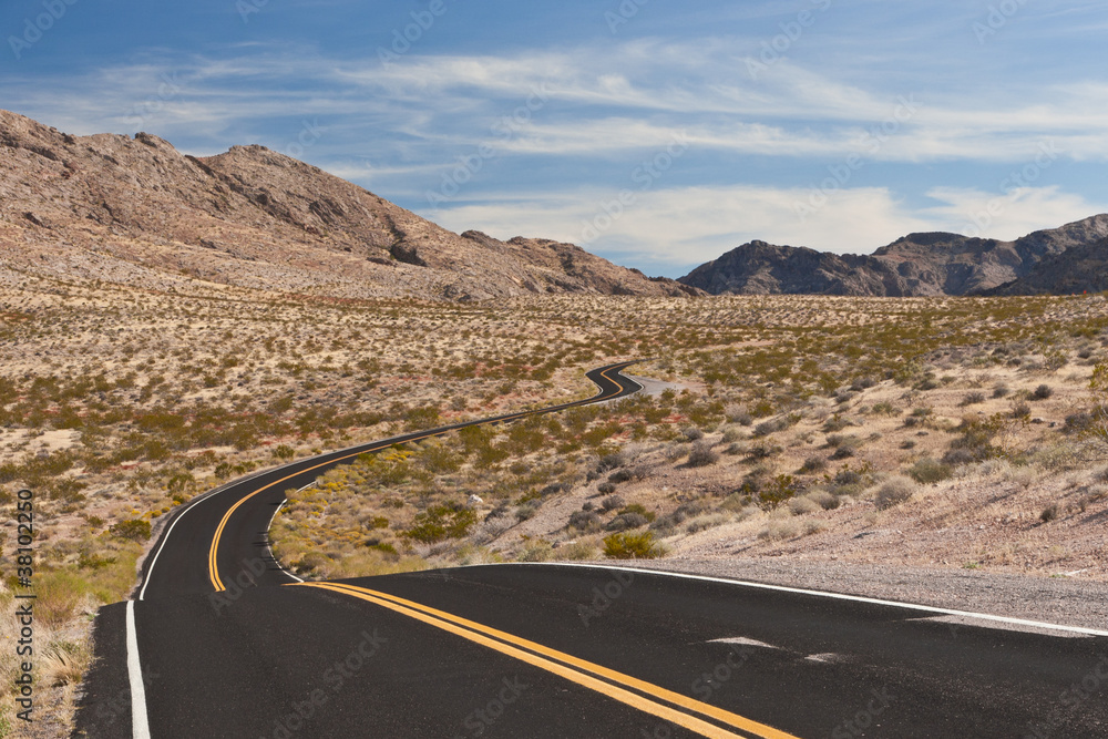 A road in the desert of Nevada