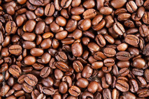 Coffee beans background, close-up photo