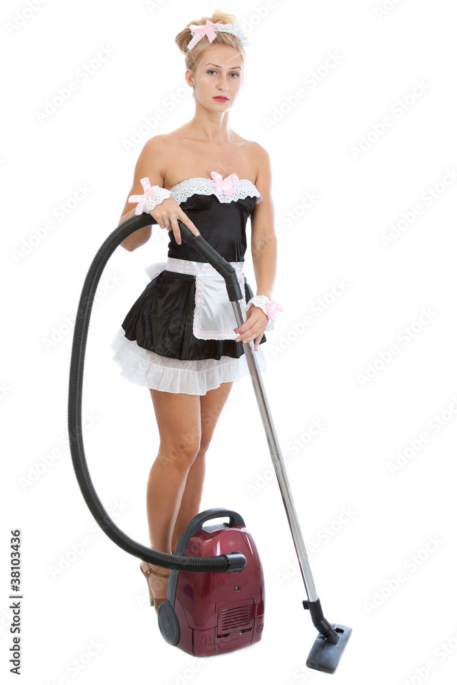 Young sexy maid with vacuum cleaner Stock Photo | Adobe Stock