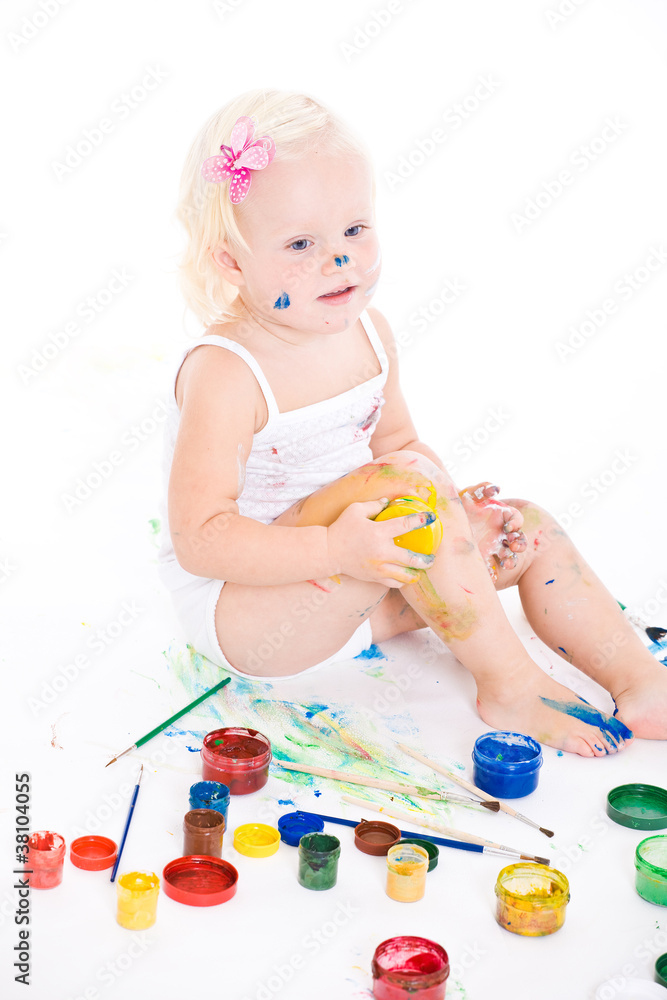 bedraggled little girl with bright colors bedraggled little girl with bright colors