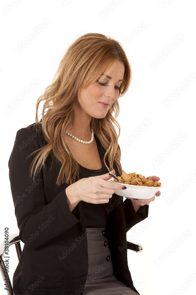 business woman with bowl of cereal business woman with bowl of cereal