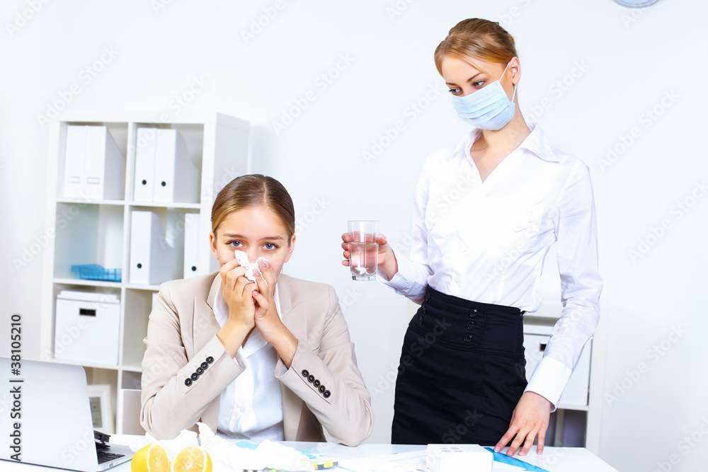 People with cold and flu  at work place