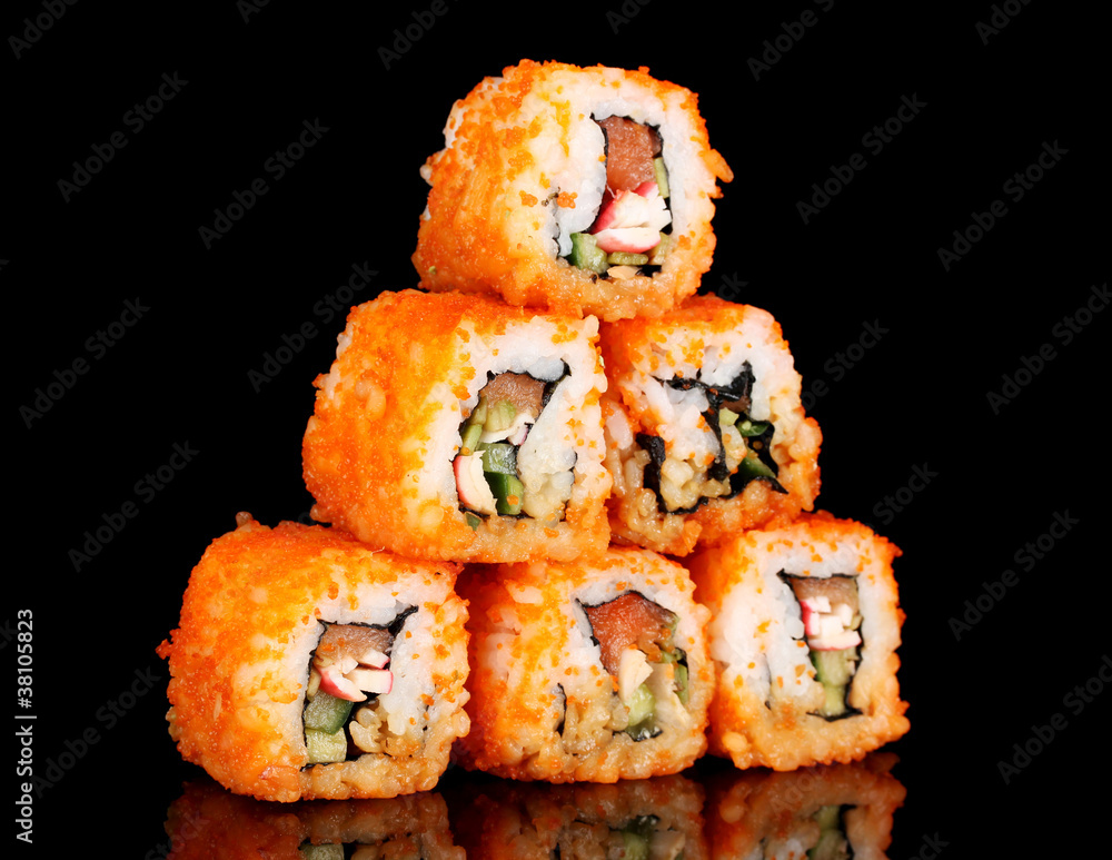 delicious sushi on black background delicious sushi on black background