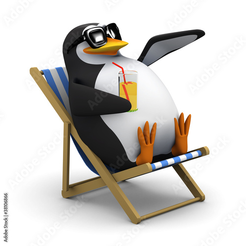 3d Penguins waves from his deckchair