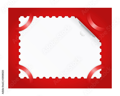Postage stamp is on a red background.