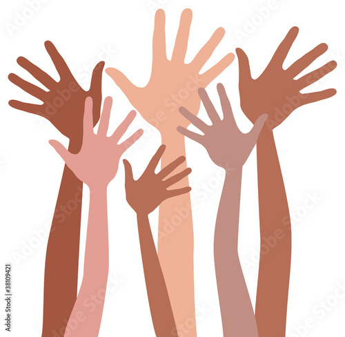 Happy hands in skin tones vector.