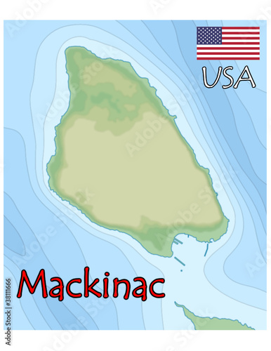 mackinac island usa map flag emblem