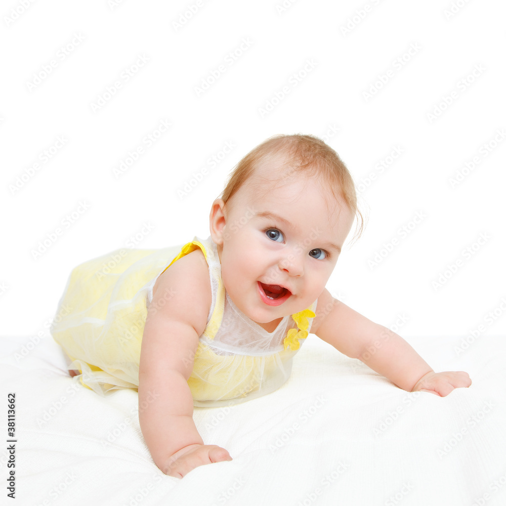 Crawling baby on white background Crawling baby on white background