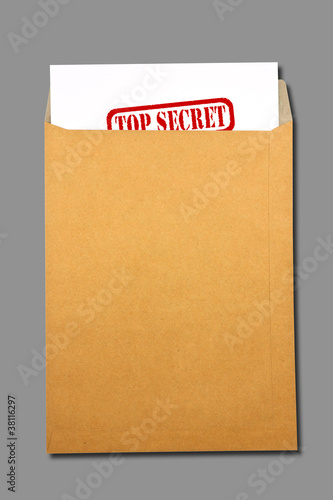 Brown Envelope document with paper on grey background
