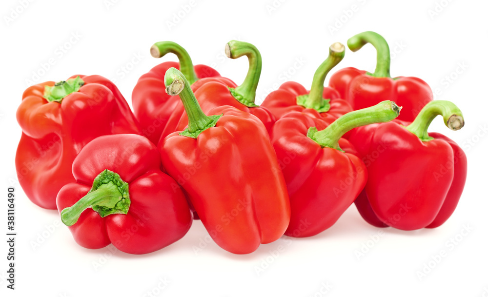 ripe red peppers on a white background
