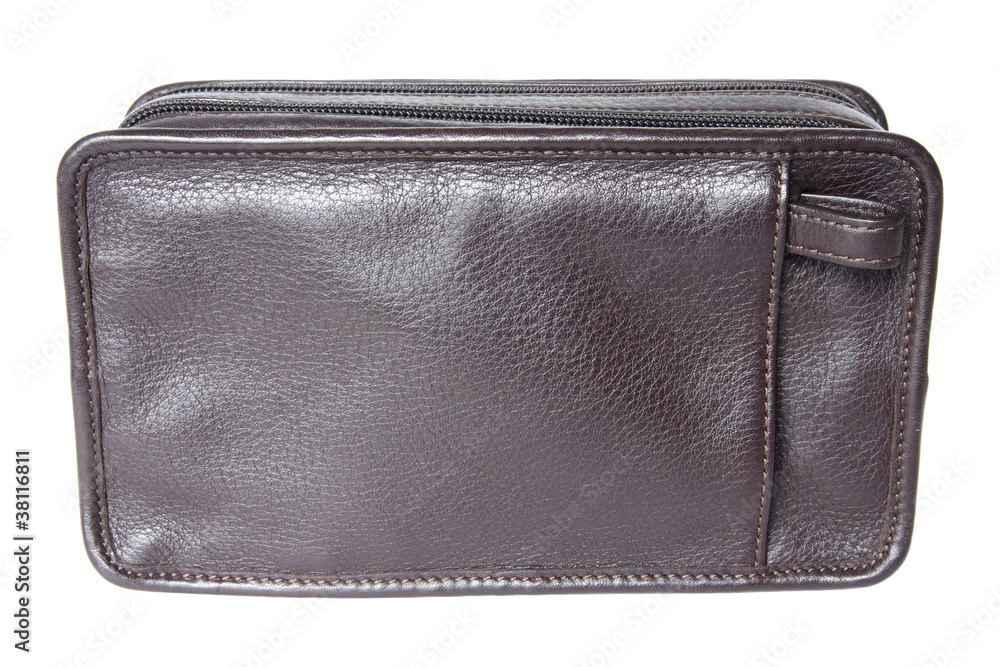 Fototapeta premium black leather bag isolated on white background