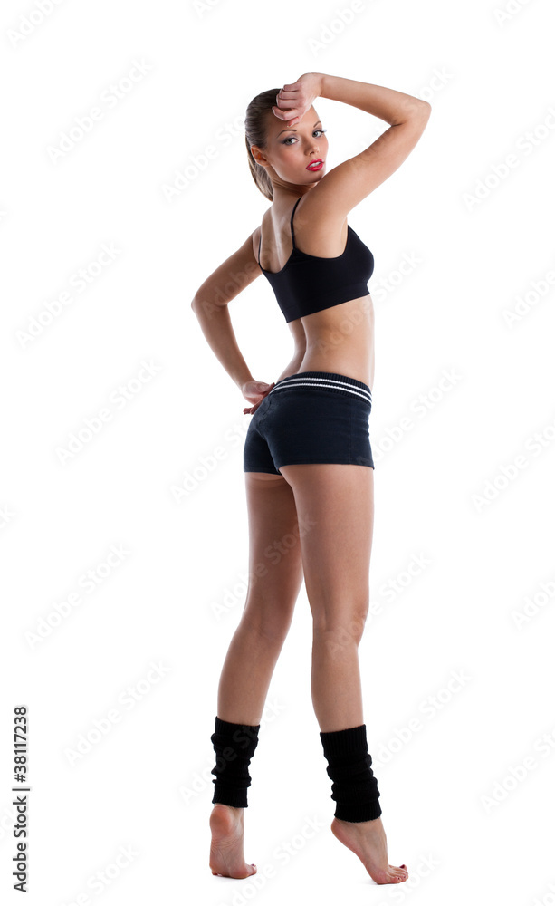 happy young woman posing in fitness costume happy young woman posing in fitness costume