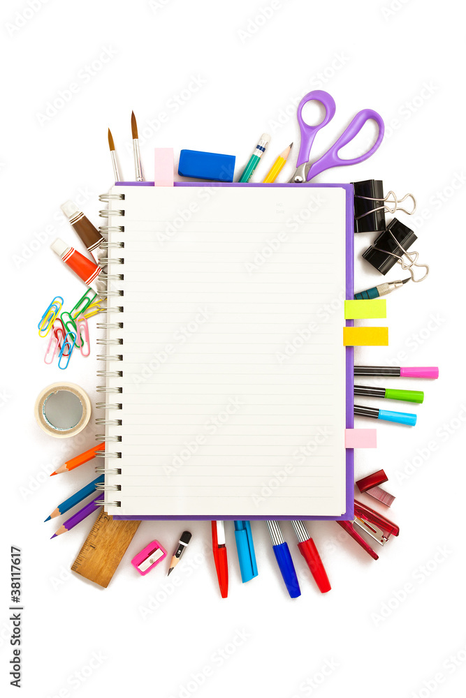 office and student tool over white background office and student tool over white background